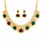 Royal Matte Gold Necklace Set with Multicolor Stones