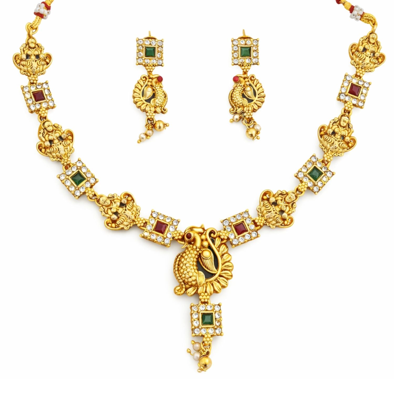 M&D Jewellery Temple Style High Gold Polish Necklace Set | Brass Metal Fancy Design Traditional Jewellery