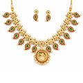 Designer Matte Gold Peacock Design Kemp Necklace Set