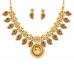 Designer Matte Gold Peacock Design Kemp Necklace Set