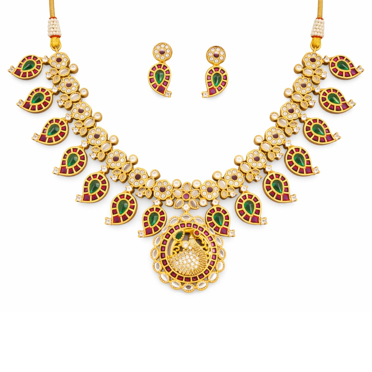 M&D Trends Designer Matte Gold Peacock Design Kemp Necklace Set