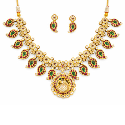M&D Trends Designer Matte Gold Peacock Design Kemp Necklace Set