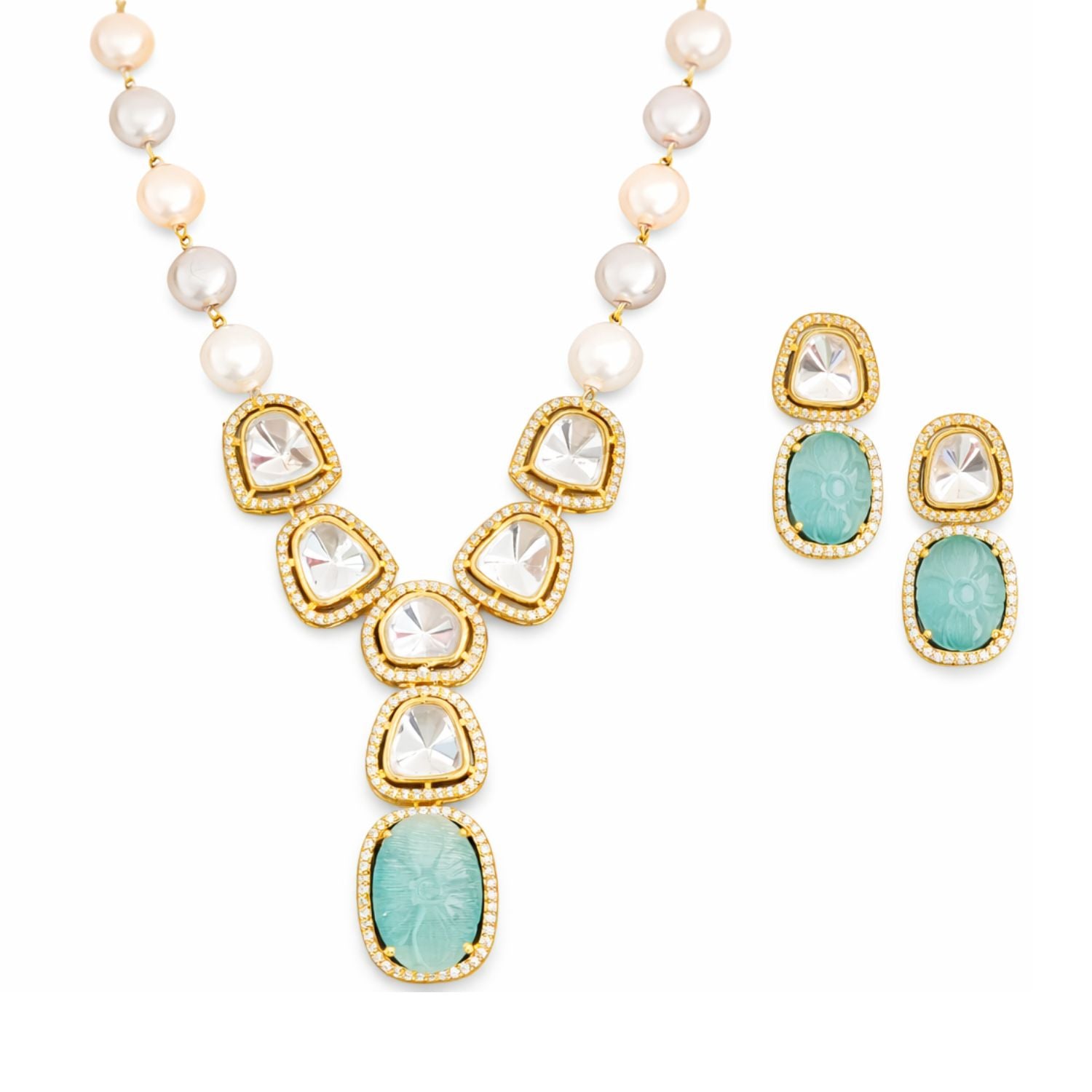 Elegant High Gold Polish Kundan Stone Necklace Set with Earrings for Women | Brass Metal Base | Artificial Beads & Stones | Perfect for Traditional and Cultural Occasions