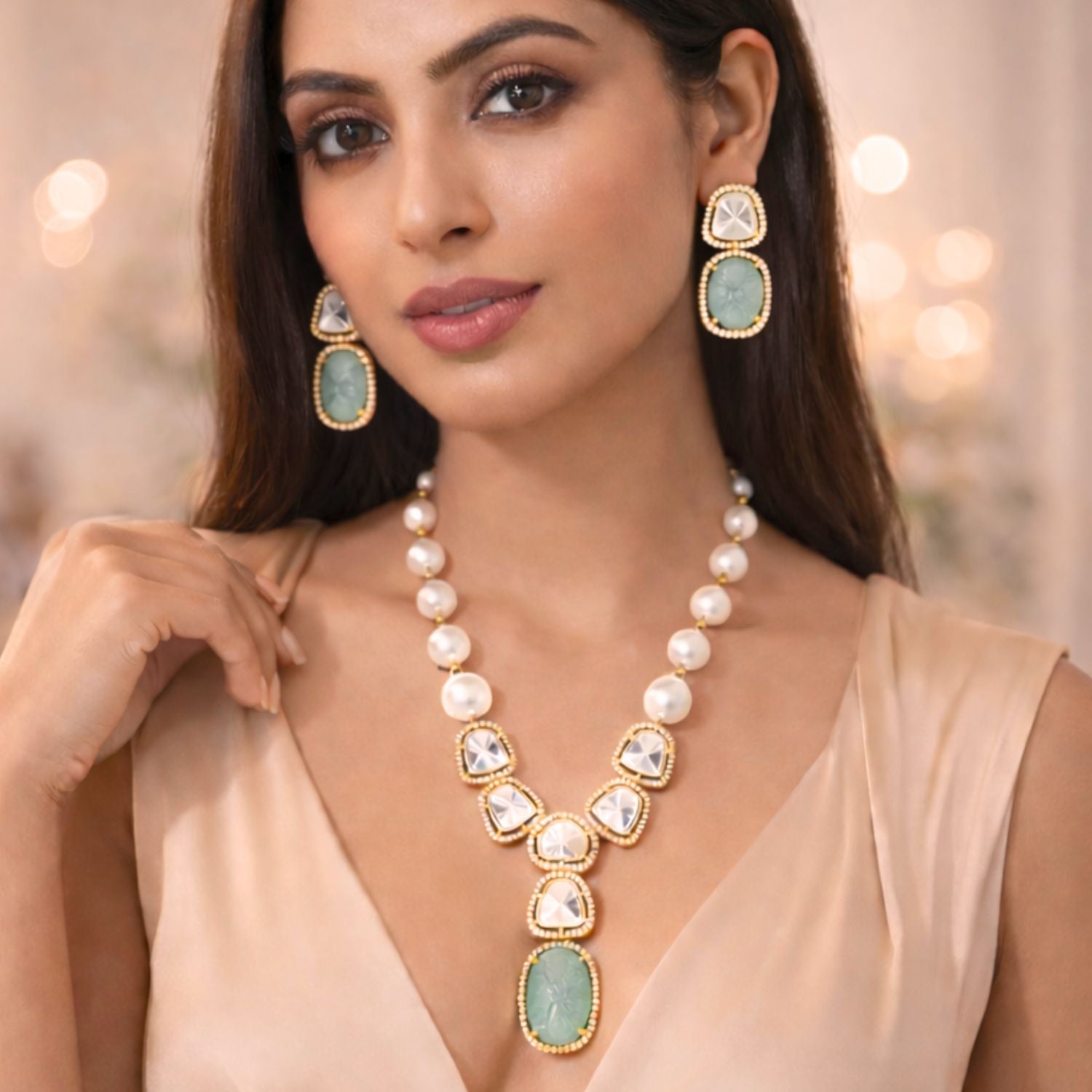 Elegant High Gold Polish Kundan Stone Necklace Set with Earrings for Women | Brass Metal Base | Artificial Beads & Stones | Perfect for Traditional and Cultural Occasions