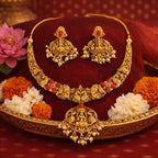 Temple Jewellery High Gold Polish Fancy Clustered Pearl Necklace Set