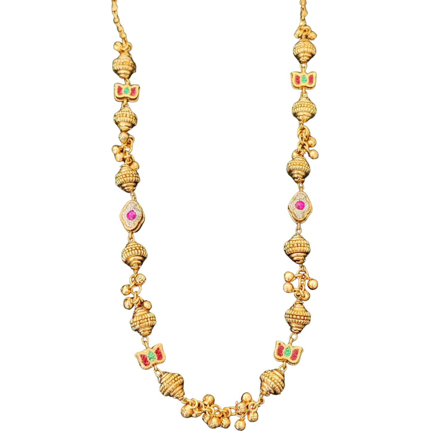 Antique Rajwadi Polish Mala for Women | Brass Metal Base | Traditional Design with Artificial Stones | Lightweight Ethnic Jewellery