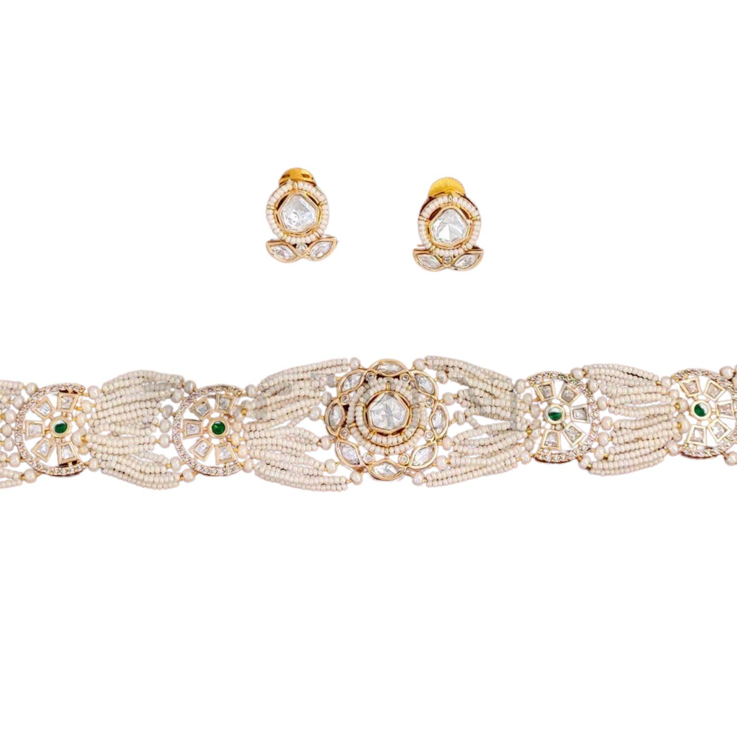 High Gold Polish Kundan Stone Necklace Set for Women | Elegant Multi-Strand Beaded Choker with Earrings | Brass Metal Base | Perfect for Festive and Special Occasions