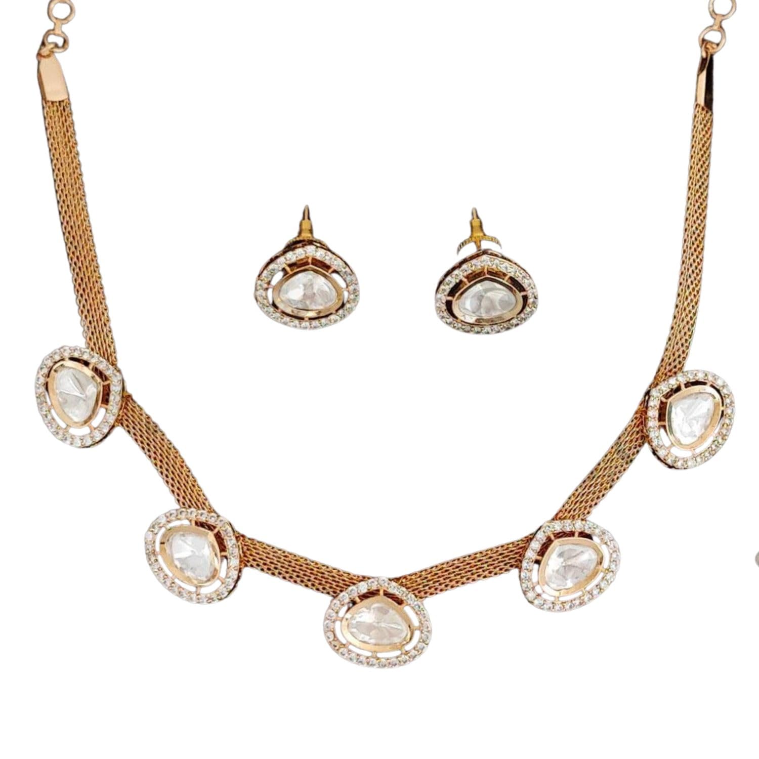 Kundan Jewelry High Gold Polish Fancy Designer Necklace Set | Brass Metal Necklace | Full Stone Kundan Jewellery