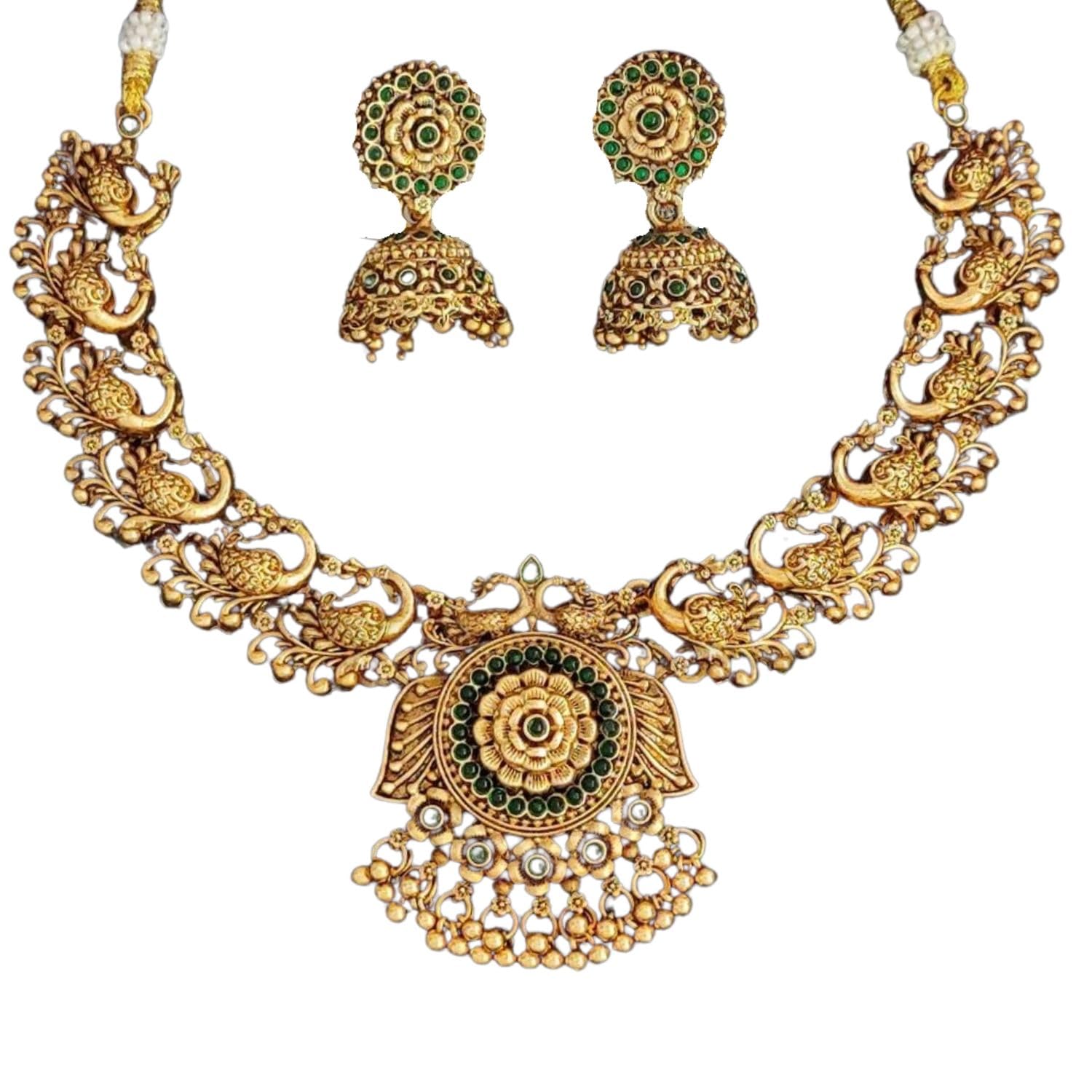 Designer Temple Jewellery High Gold Polish Necklace Set for Weddings & Events | Brass Metal Traditional Necklace Set