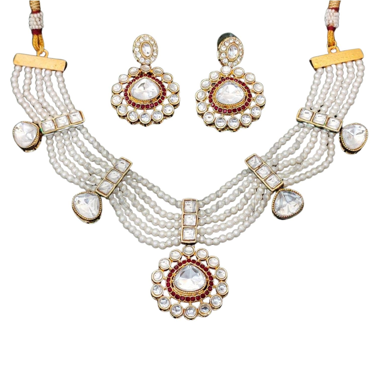Antique Design High Gold Polish Pearl & Kundan Short Necklace Set for Women | Brass Metal Base | Artificial Stones & Beads | Ideal for Occasional and Festive Outfits