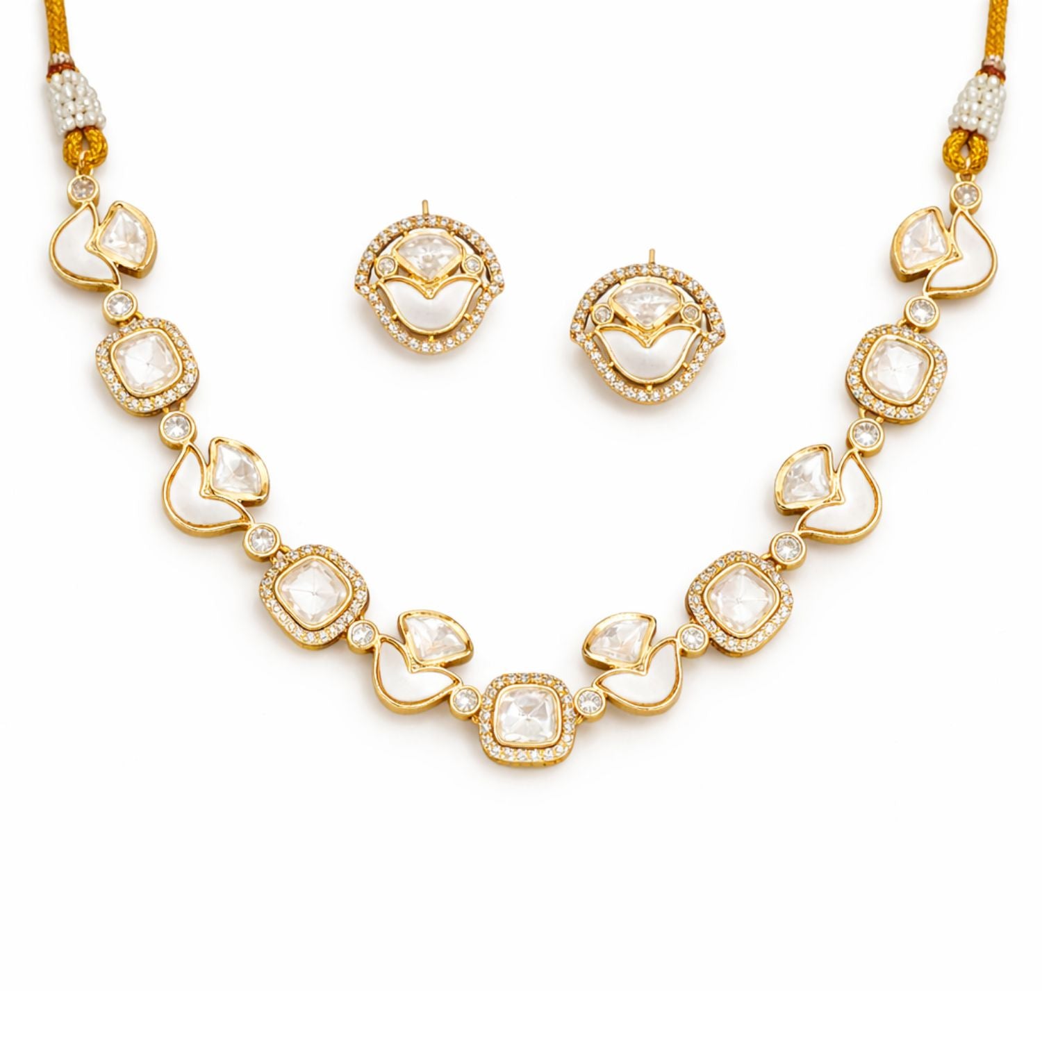 Kundan High Gold Polish Short Necklace Set for Women | Stylish Design | Brass Metal | Artificial Stones | Lightweight & Elegant
