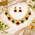 Royal Matte Gold Necklace Set with Multicolor Stones