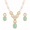 Elegant High Gold Polish Kundan Stone Necklace Set with Earrings for Women