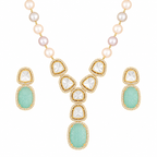 Elegant High Gold Polish Kundan Stone Necklace Set with Earrings for Women