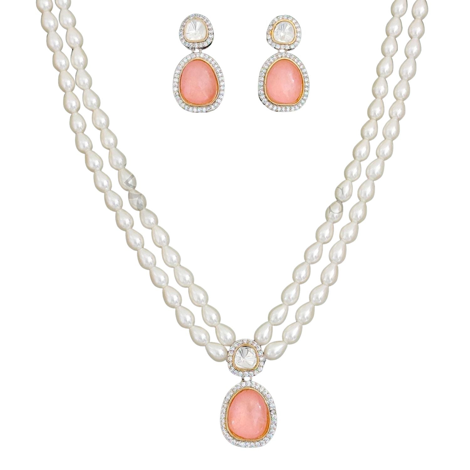 M&D Jewellery Kundan Design White Rodium Polish Short Necklace Set with Matching Earrings | Brass Metal Jewellery Set