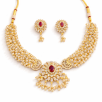 Matte Gold Polish Pearl & Stone Necklace Set for Women