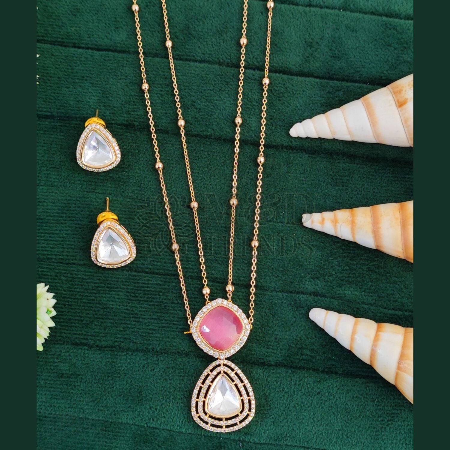 Kundan Full Stone Rose Rhodium Polish Pendant Set for Women | Brass Metal Jewellery with Artificial Stones | Necklace with Earrings