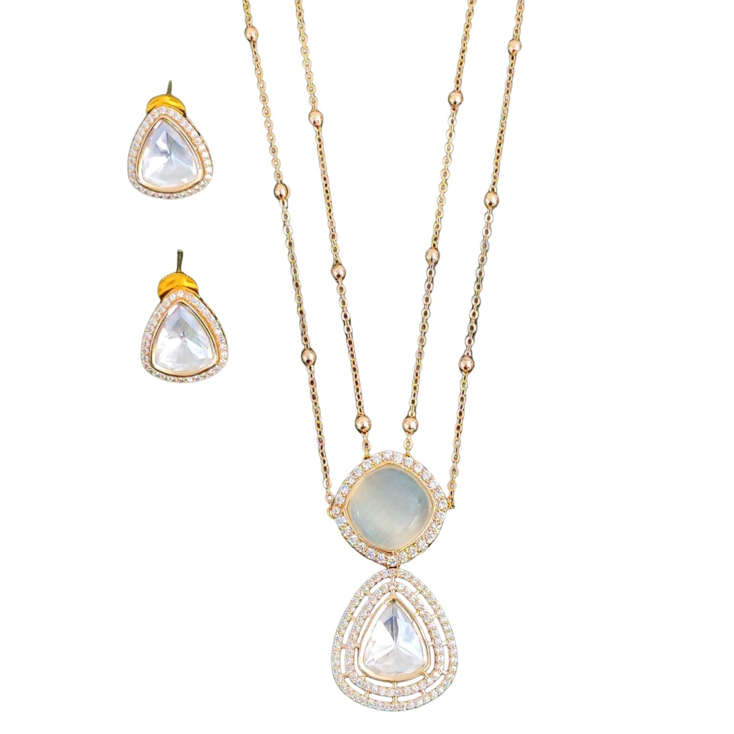 Kundan Full Stone White Rhodium Polish Pendant Set for Women | Brass Metal Jewellery with Artificial Stones | Necklace with Earrings