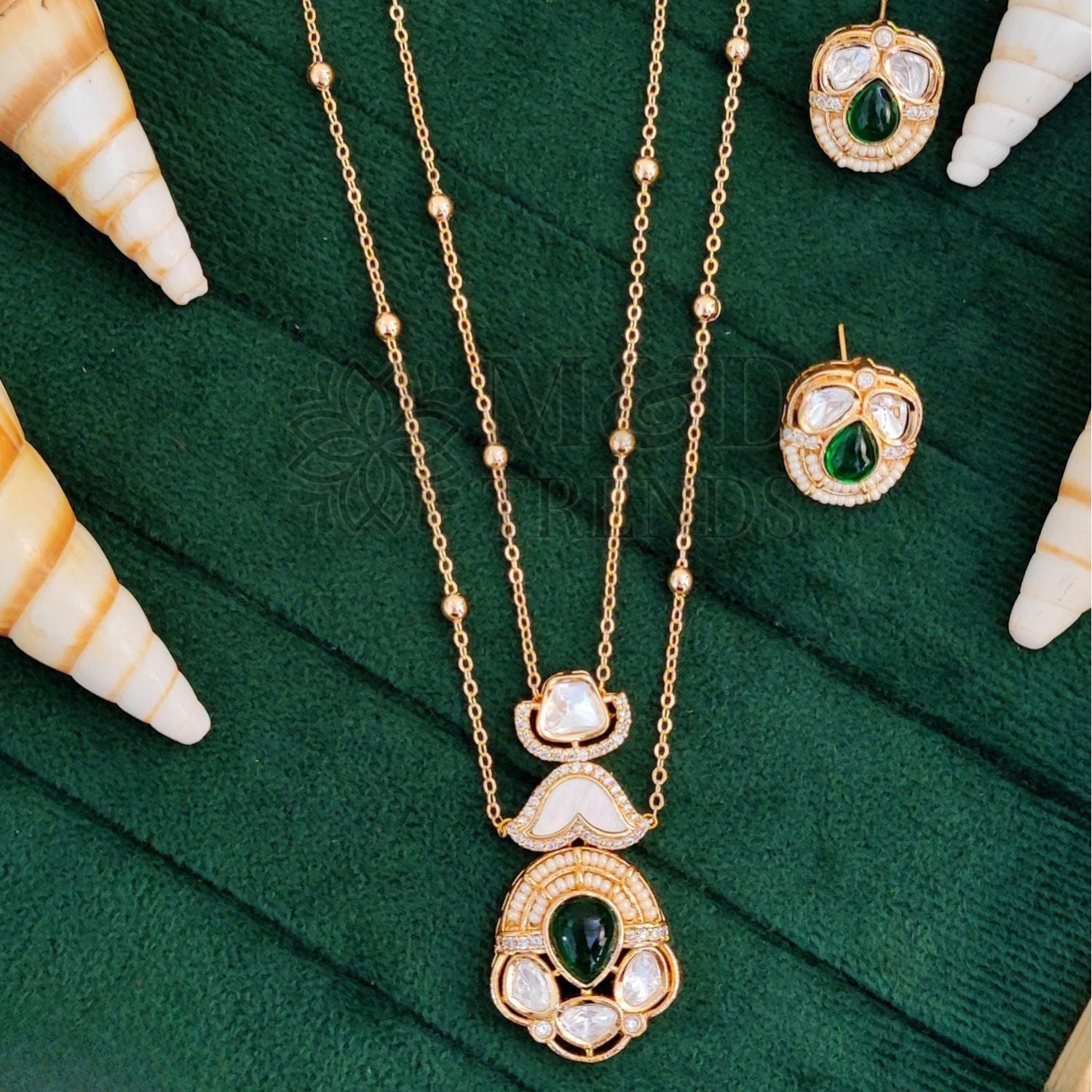 M&D Jewellery Kundan Multi Color Stone Dual Pendant Set with Matching Earrings | Rose Rodium Polish | Brass Metal Jewellery Set for Women