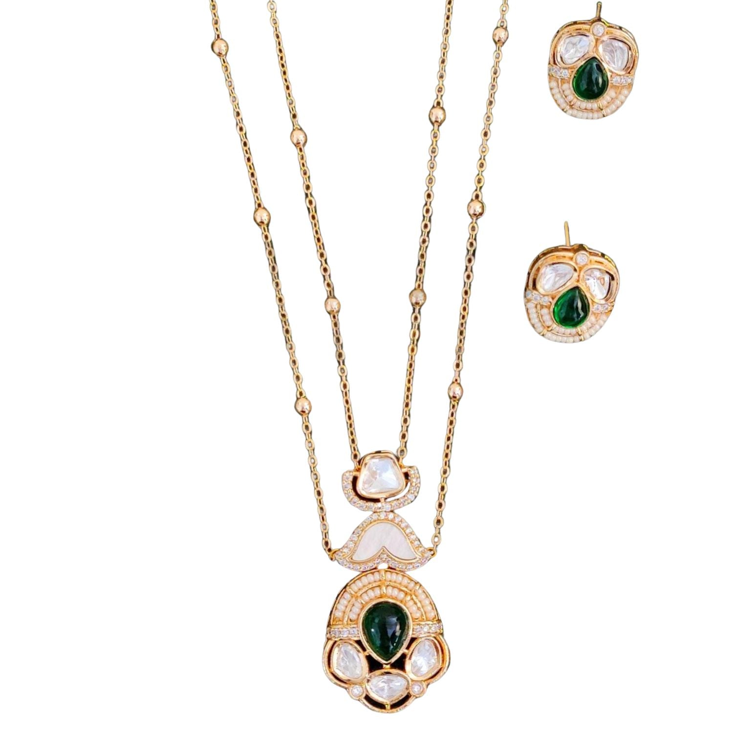 M&D Jewellery Kundan Multi Color Stone Dual Pendant Set with Matching Earrings | Rose Rodium Polish | Brass Metal Jewellery Set for Women