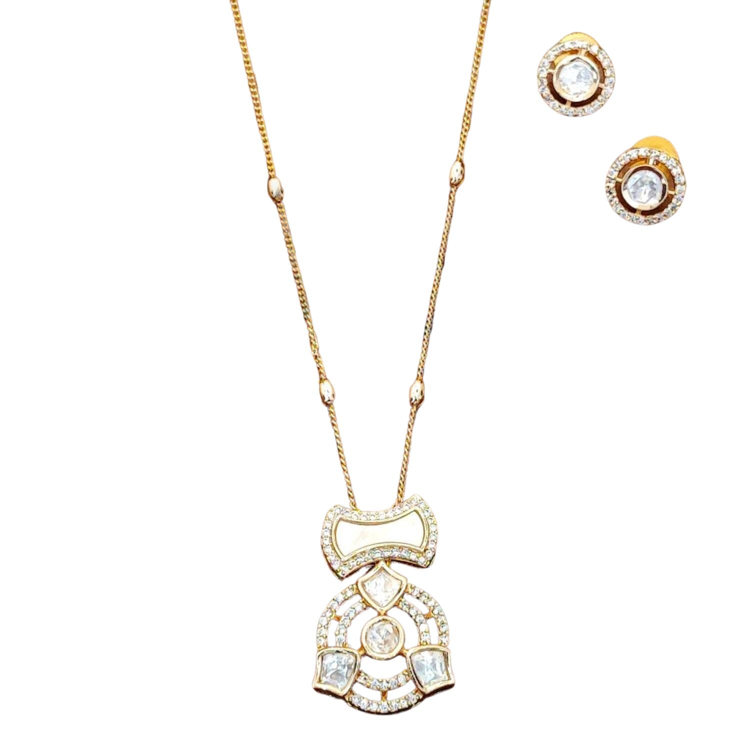 M&D Jewellery Kundan Full Stone High Gold Polish Pendant Set for Women | Brass Metal Pendant with Matching Earrings