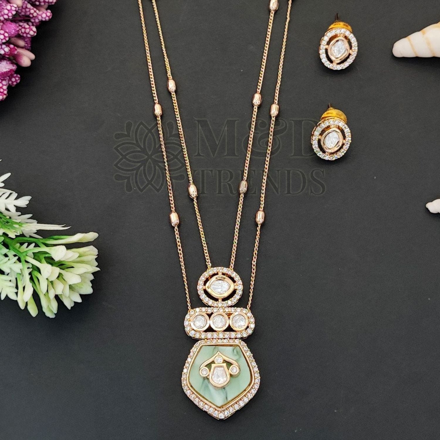 Kundan Design High Gold Polish Green Pendant Set for Women | Brass Metal Base | Traditional Pendant with Artificial Stones | Lightweight Jewellery