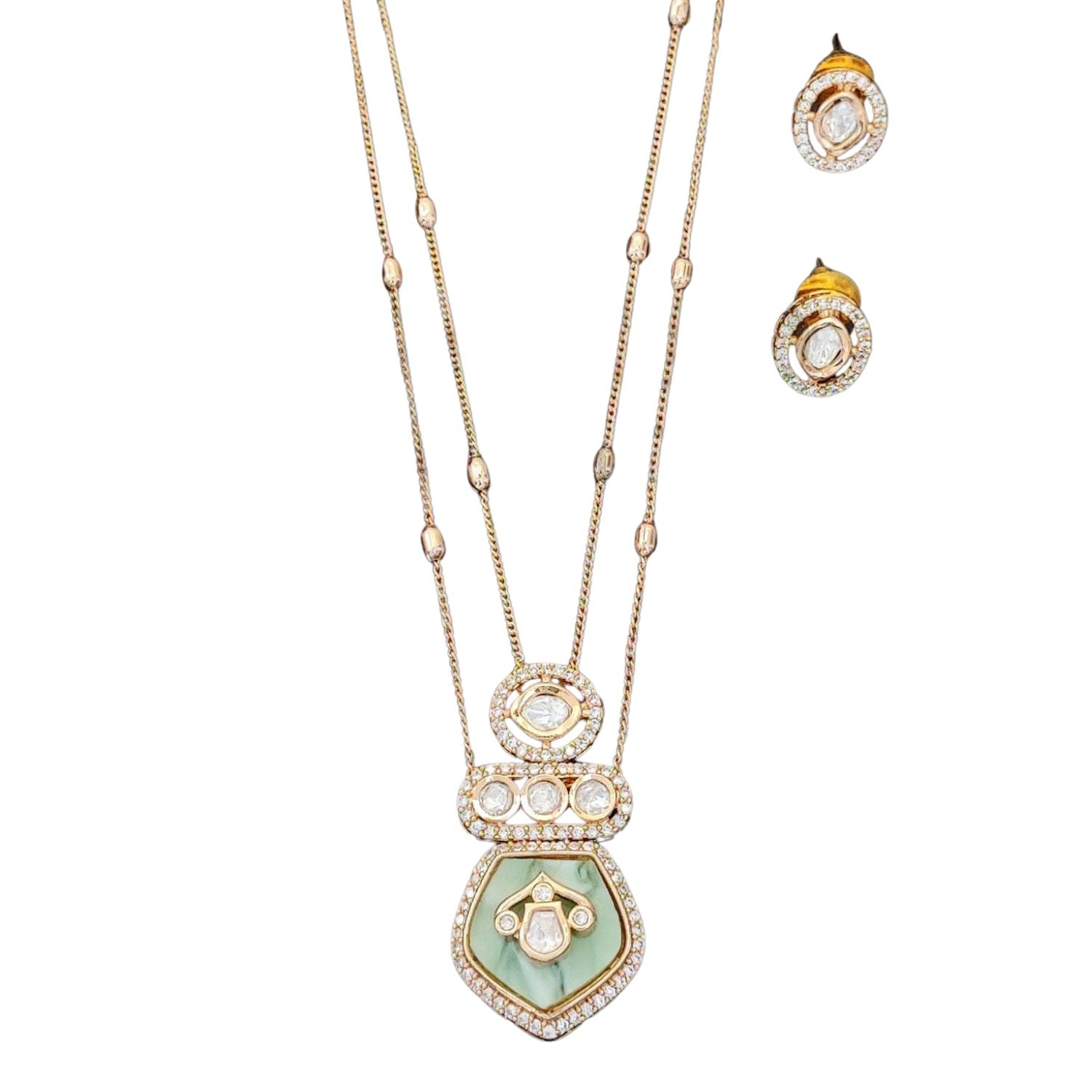 Kundan Design High Gold Polish Green Pendant Set for Women | Brass Metal Base | Traditional Pendant with Artificial Stones | Lightweight Jewellery