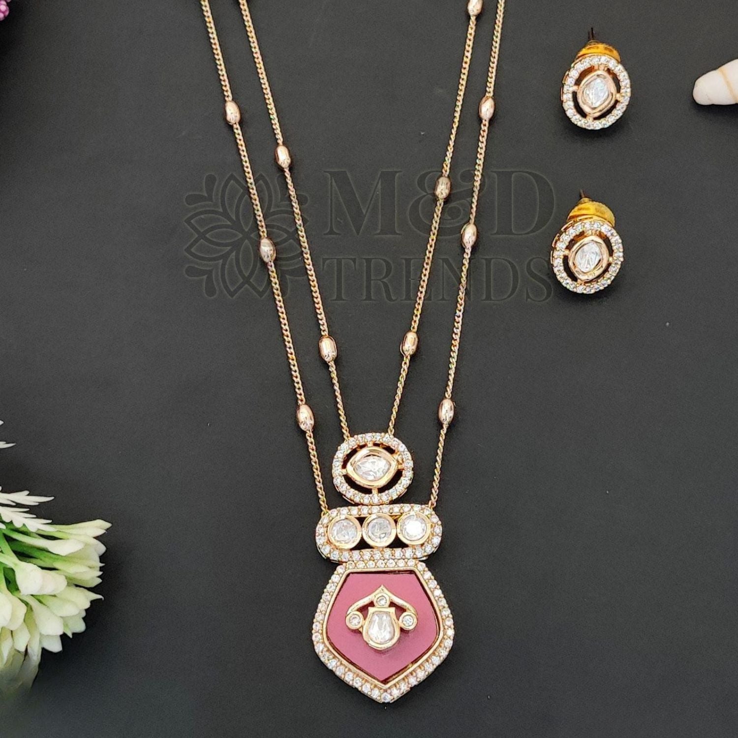 Kundan Design High Gold Polish Ruby Pendant Set for Women | Brass Metal Base | Traditional Pendant with Artificial Stones | Lightweight Jewellery