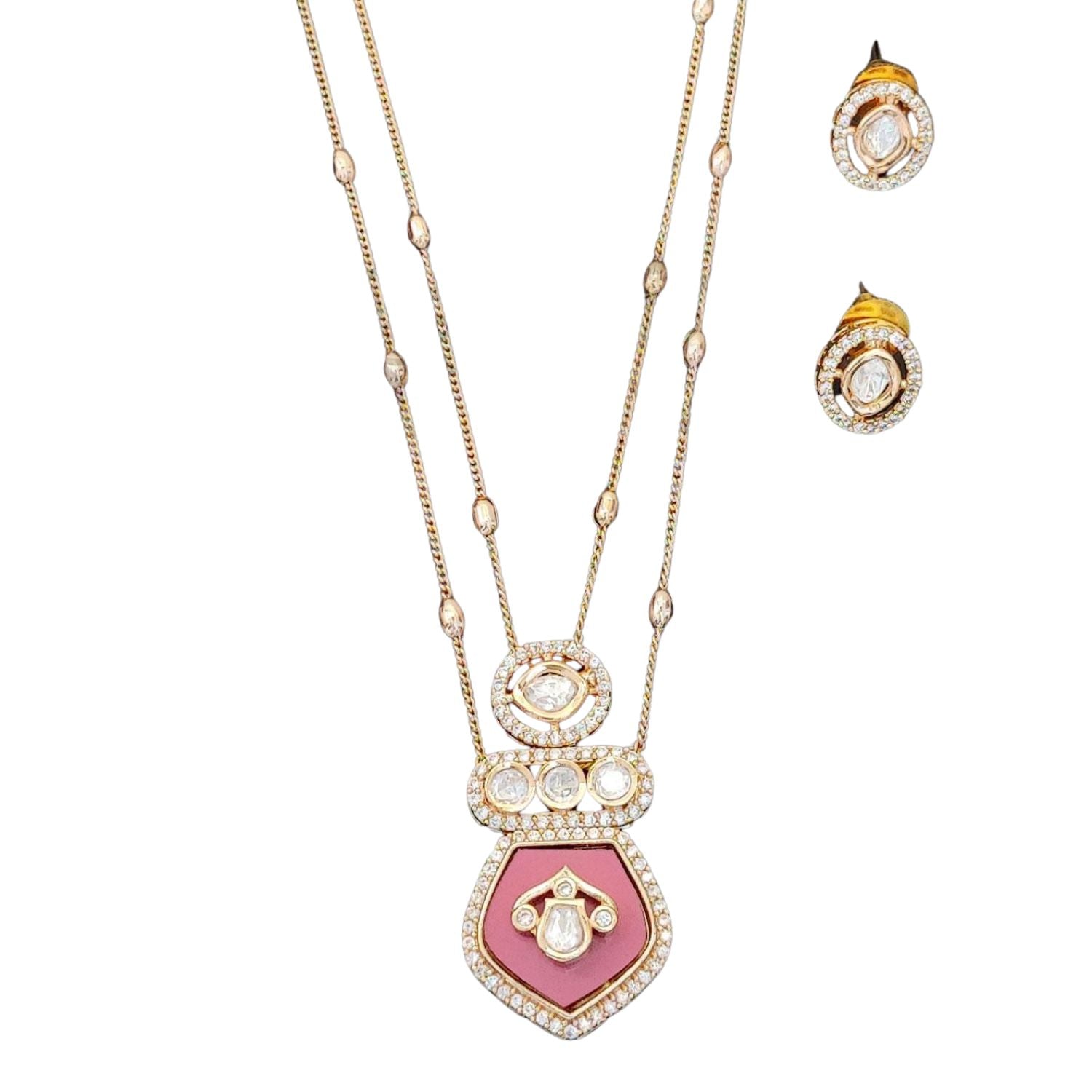 Kundan Design High Gold Polish Ruby Pendant Set for Women | Brass Metal Base | Traditional Pendant with Artificial Stones | Lightweight Jewellery